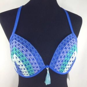 Shade & Shore Blue Crochet Lift Bikini Top 34D
